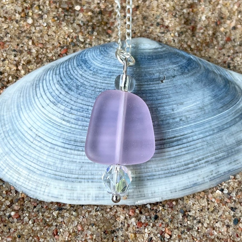 Pink Sea Glass Pendant Necklace Sterling Silver | Handmade - Picture 2 of 3